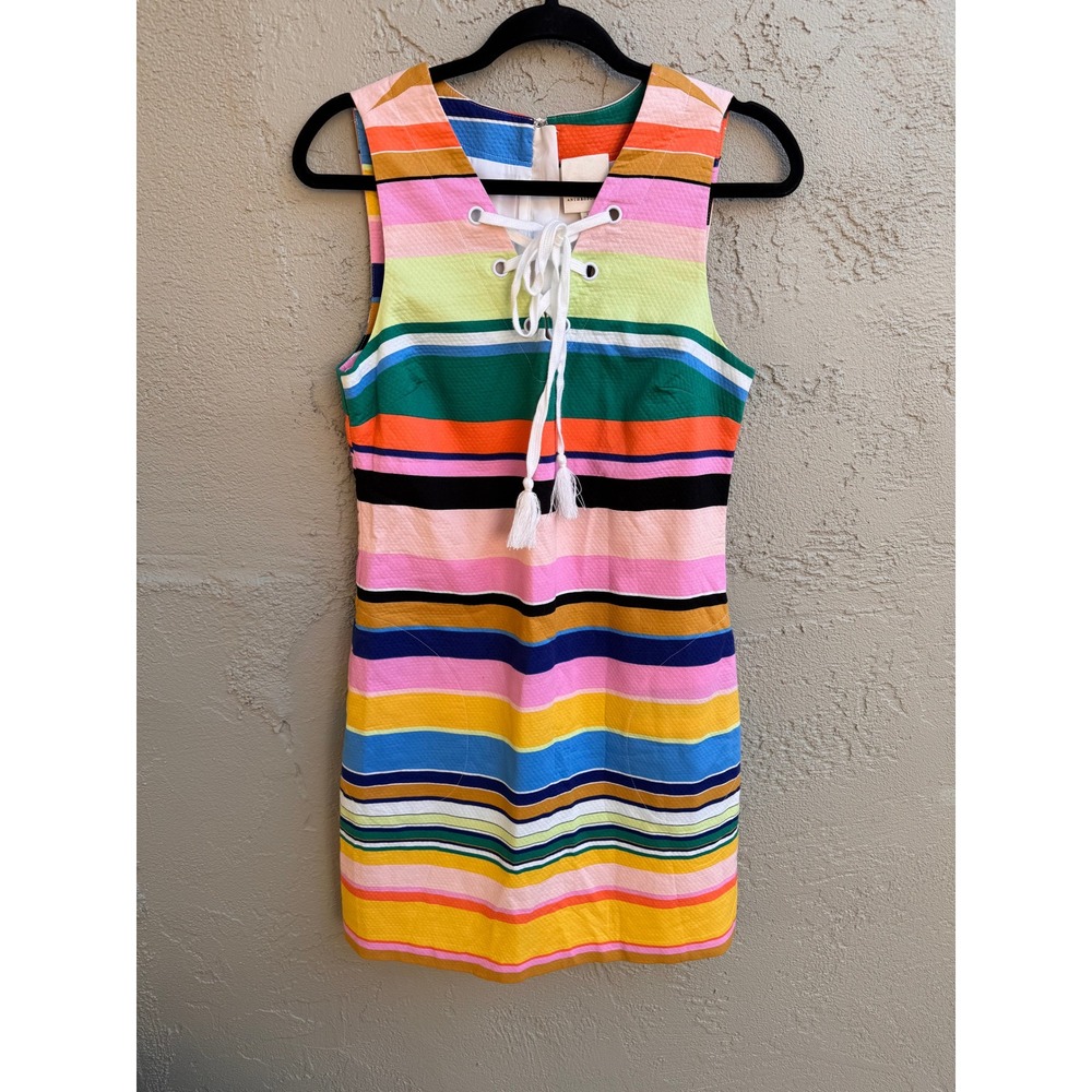 Tracy Reese Anthropologie NEW Colorful Striped Shift Dress SMALL Resortwear